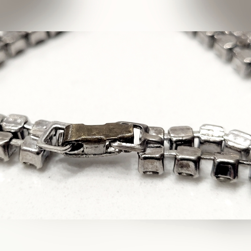 VINTAGE Double rhinestone chain link tennis bracelet, 7" - Picture 14 of 16